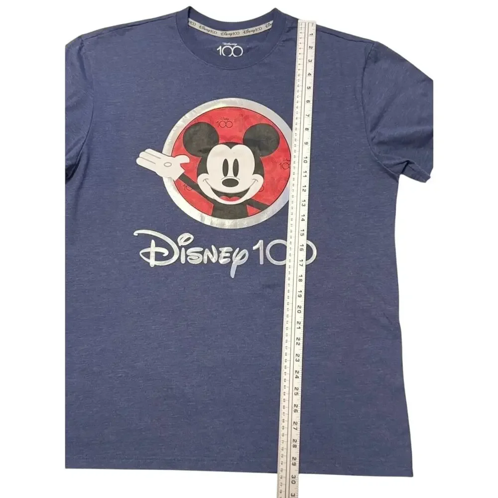 Disney 100 Mickey Mouse Mens Shirt Size Large Blue Short Sleeve Graphic T Shirt